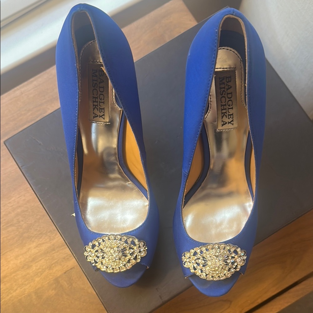 Badgley Mischka Women's Blue Peep Toe Heels